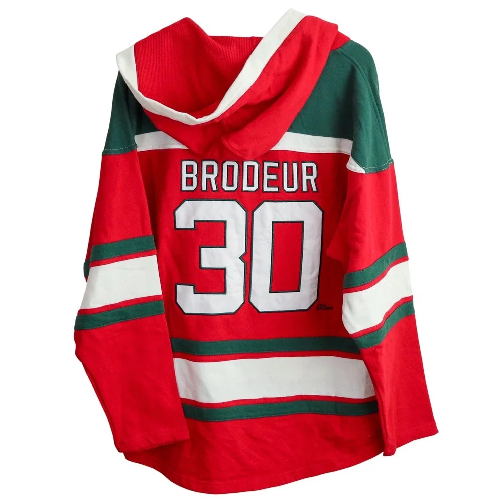 47 Brand NJ Devils Martin Brodeur Hockey Jersey Alumni Hoodie Red Green 30 Men M